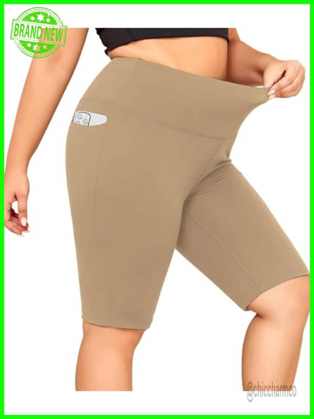 Plus Size Biker Shorts with Pockets - Tummy Control High Waist 10.5" Inseam
